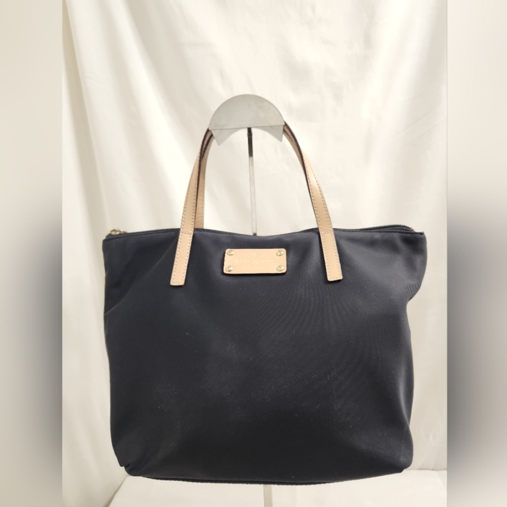 Kate Spade Black Nylon Mini Handbag With Beige Handles